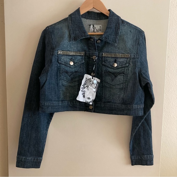 Crest Cropped Denim Jean Jacket | NWT - Picture 2 of 11